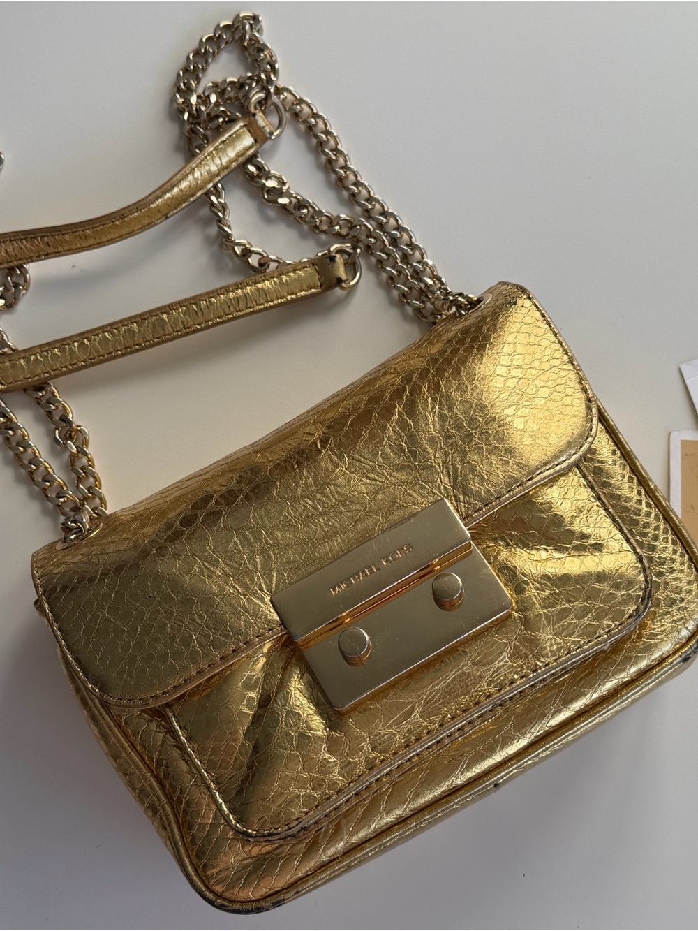Michael Kors Sloan Metallic Gold Leather Chain Crossbody Bag (See Details)